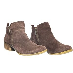 Lucky Brand Basel Brown Suede Ankle Boots Women's 7.5 Leather Side ZipS